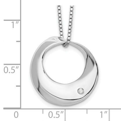 Sterling Silver White Ice Rhodium-Plated 18 Inch Diamond Open Circle Necklace With 2 Extender
