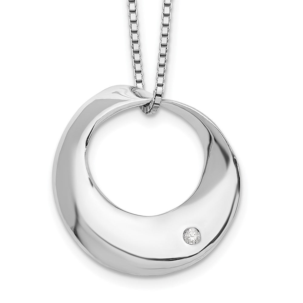 Sterling Silver White Ice Rhodium-Plated 18 Inch Diamond Open Circle Necklace With 2 Extender