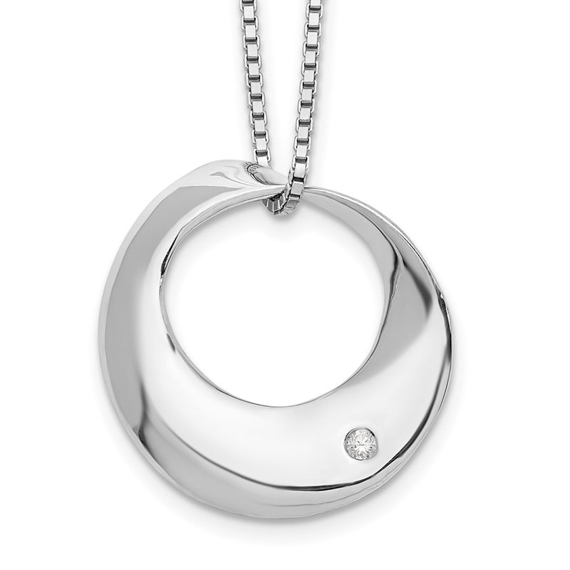 Sterling Silver White Ice Rhodium-Plated 18 Inch Diamond Open Circle Necklace With 2 Extender