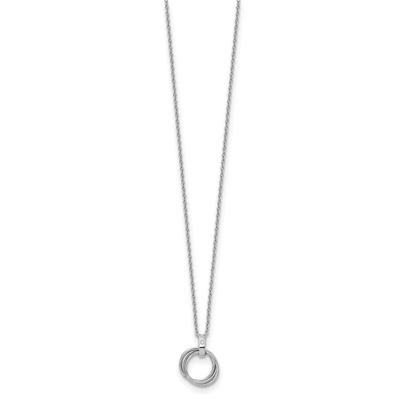 Sterling Silver White Ice Rhodium-Plated 18 Inch Diamond Three Ring Necklace With 2 Extender