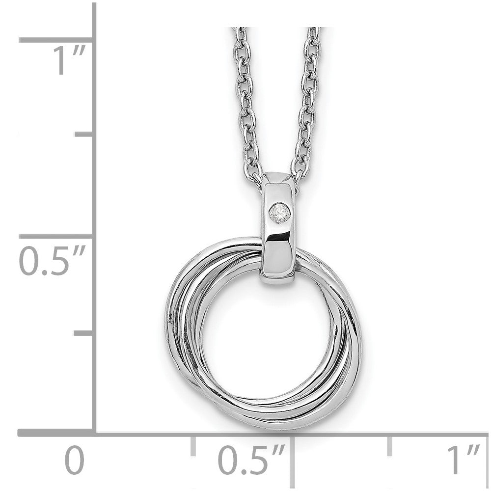 Sterling Silver White Ice Rhodium-Plated 18 Inch Diamond Three Ring Necklace With 2 Extender