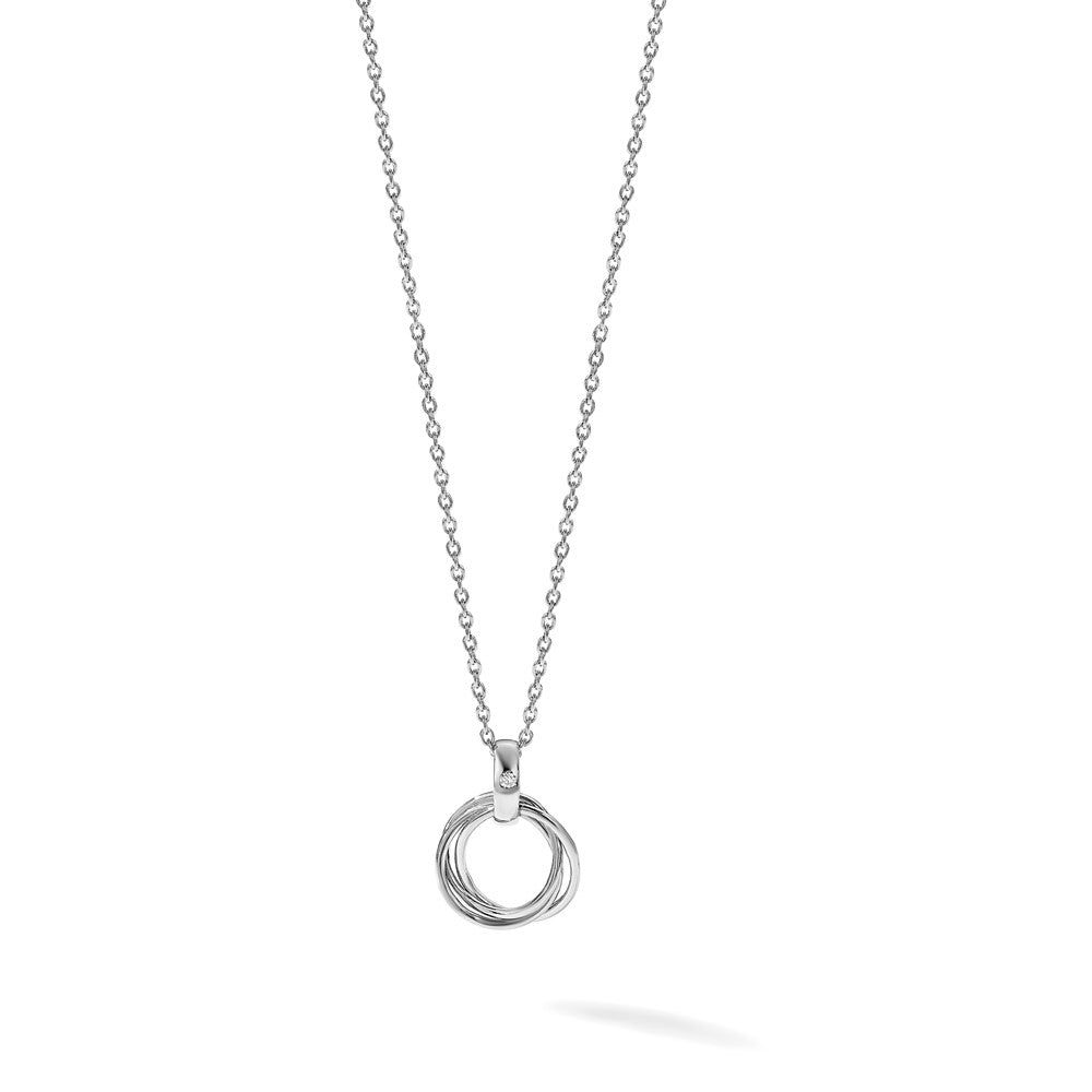 Sterling Silver White Ice Rhodium-Plated 18 Inch Diamond Three Ring Necklace With 2 Extender