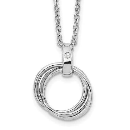 Sterling Silver White Ice Rhodium-Plated 18 Inch Diamond Three Ring Necklace With 2 Extender