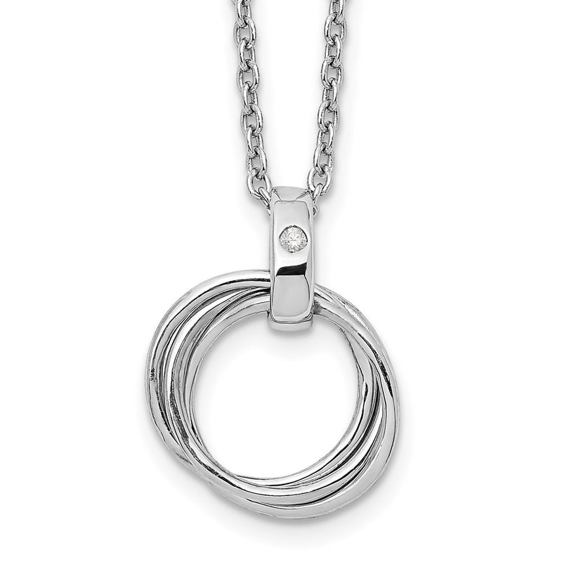 Sterling Silver White Ice Rhodium-Plated 18 Inch Diamond Three Ring Necklace With 2 Extender