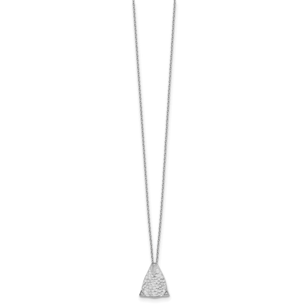 Sterling Silver White Ice Rhodium-Plated 18 Inch Textured Polished And Satin Triangle Diamond Necklace With 2 Extender