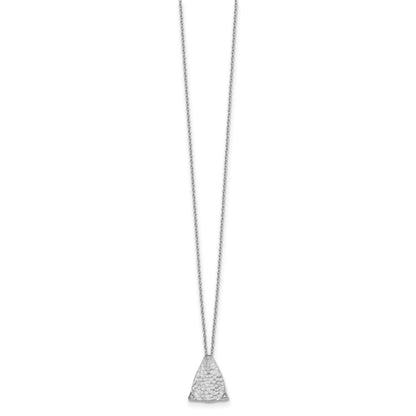 Sterling Silver White Ice Rhodium-Plated 18 Inch Textured Polished And Satin Triangle Diamond Necklace With 2 Extender