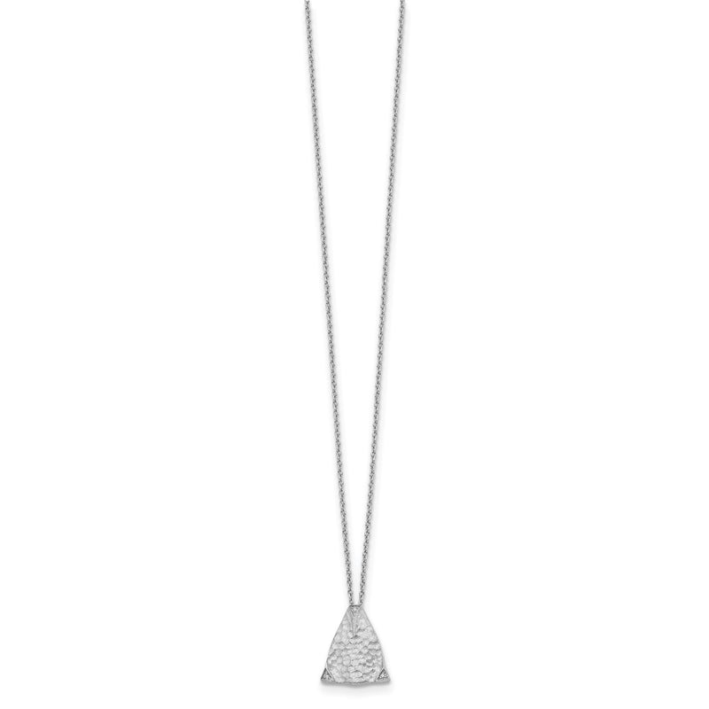 Sterling Silver White Ice Rhodium-Plated 18 Inch Textured Polished And Satin Triangle Diamond Necklace With 2 Extender