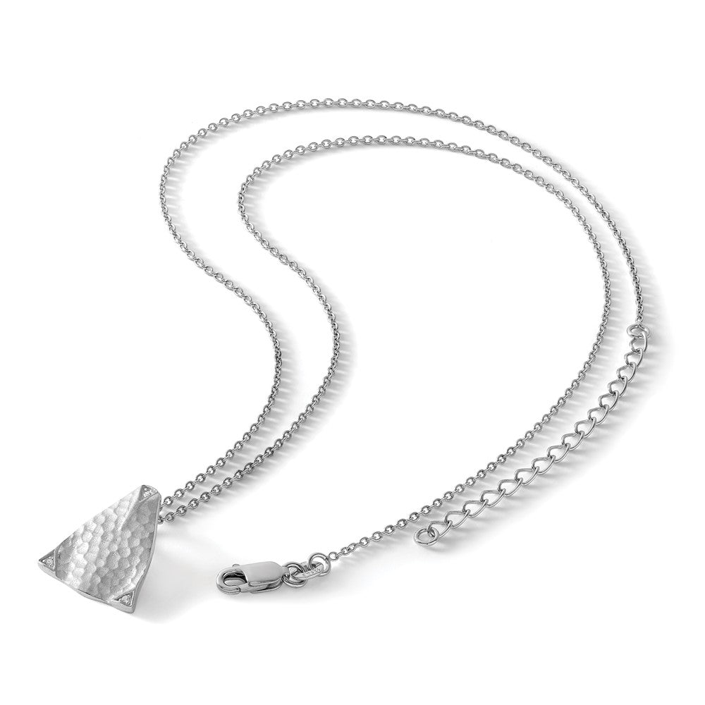 Sterling Silver White Ice Rhodium-Plated 18 Inch Textured Polished And Satin Triangle Diamond Necklace With 2 Extender