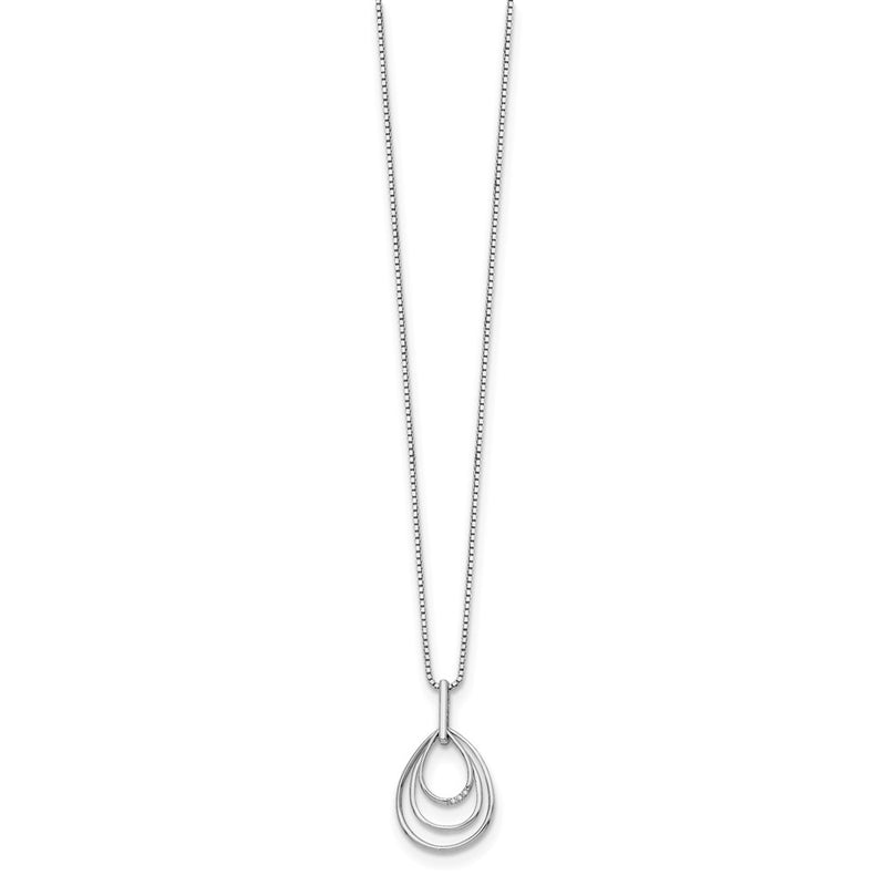 Sterling Silver White Ice Rhodium-Plated 18 Inch Diamond Fancy Teardrop Necklace With 2 Extender