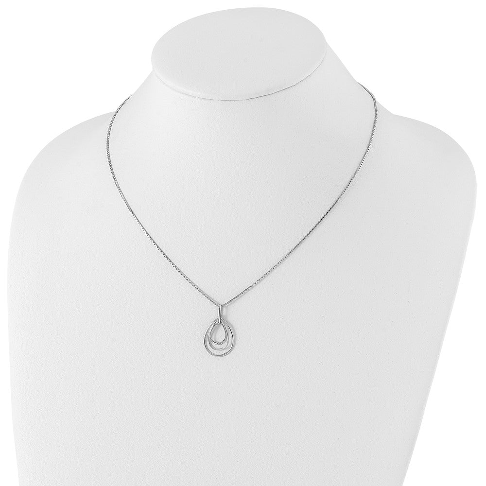 Sterling Silver White Ice Rhodium-Plated 18 Inch Diamond Fancy Teardrop Necklace With 2 Extender