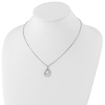 Sterling Silver White Ice Rhodium-Plated 18 Inch Diamond Fancy Teardrop Necklace With 2 Extender