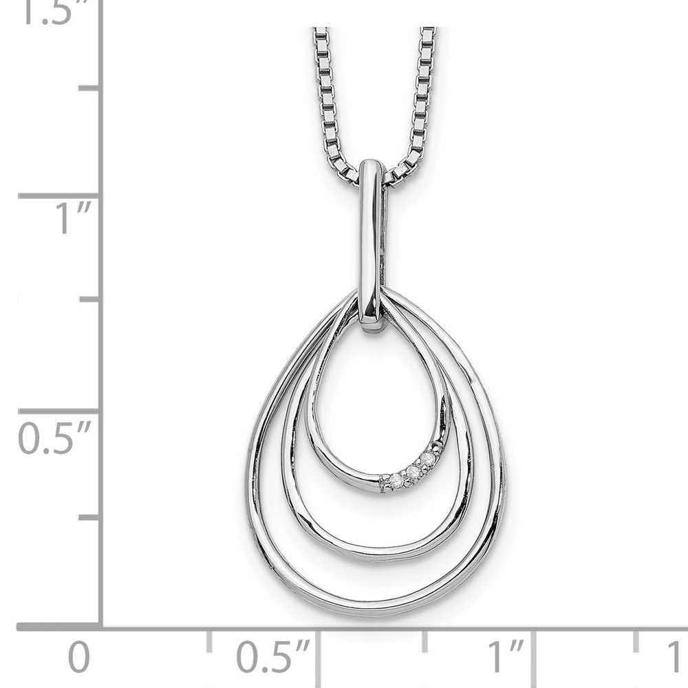 Sterling Silver White Ice Rhodium-Plated 18 Inch Diamond Fancy Teardrop Necklace With 2 Extender
