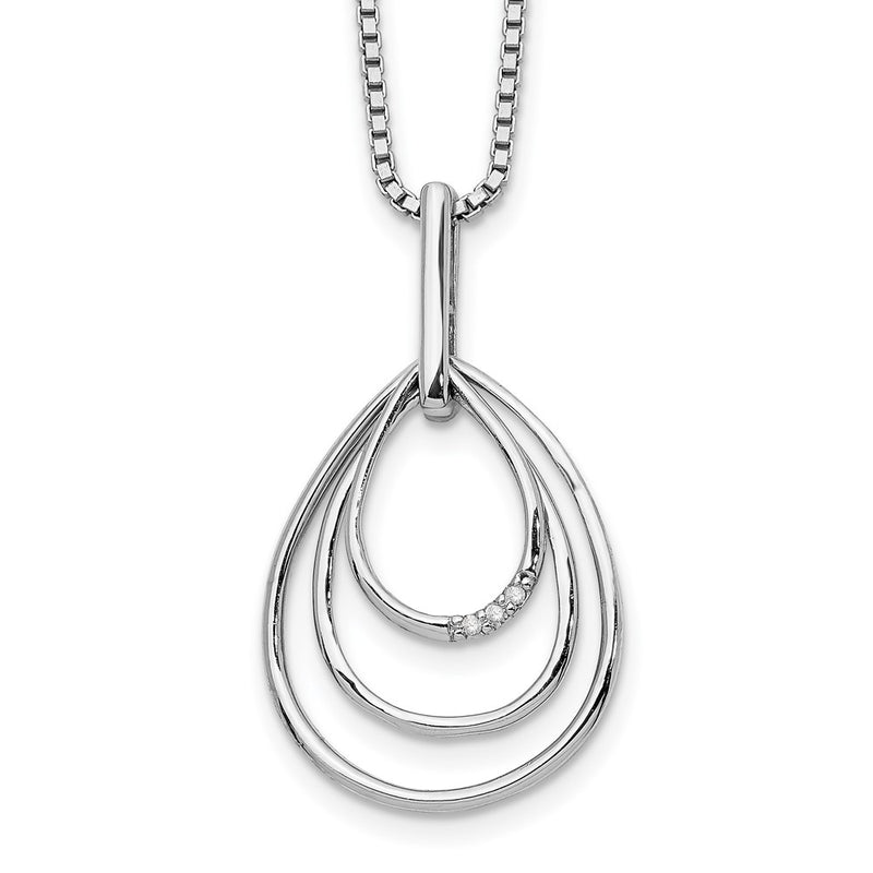 Sterling Silver White Ice Rhodium-Plated 18 Inch Diamond Fancy Teardrop Necklace With 2 Extender