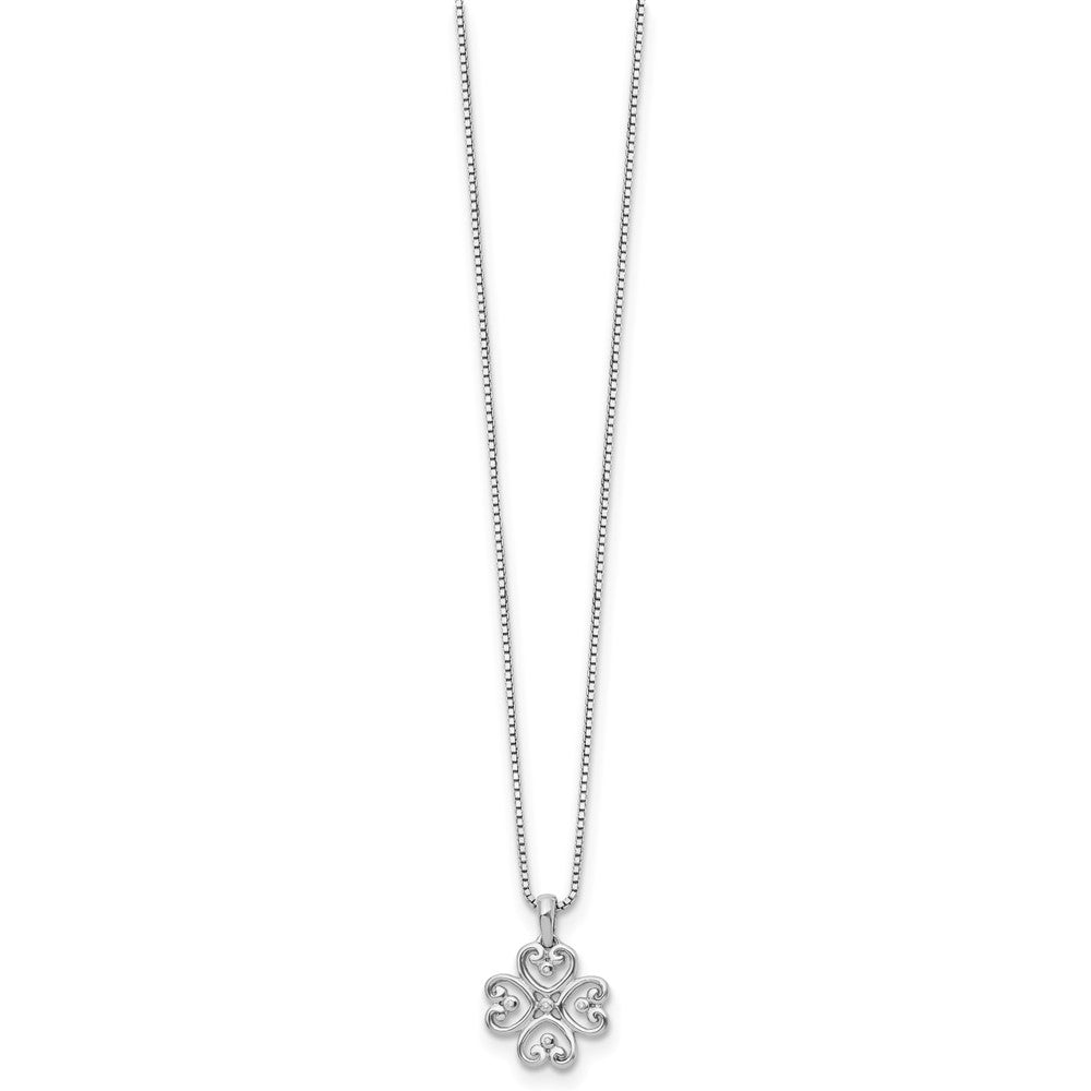 Sterling Silver White Ice Rhodium-Plated 18 Inch Diamond 4 Heart Necklace With 2 Extender