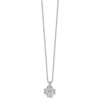 Sterling Silver White Ice Rhodium-Plated 18 Inch Diamond 4 Heart Necklace With 2 Extender