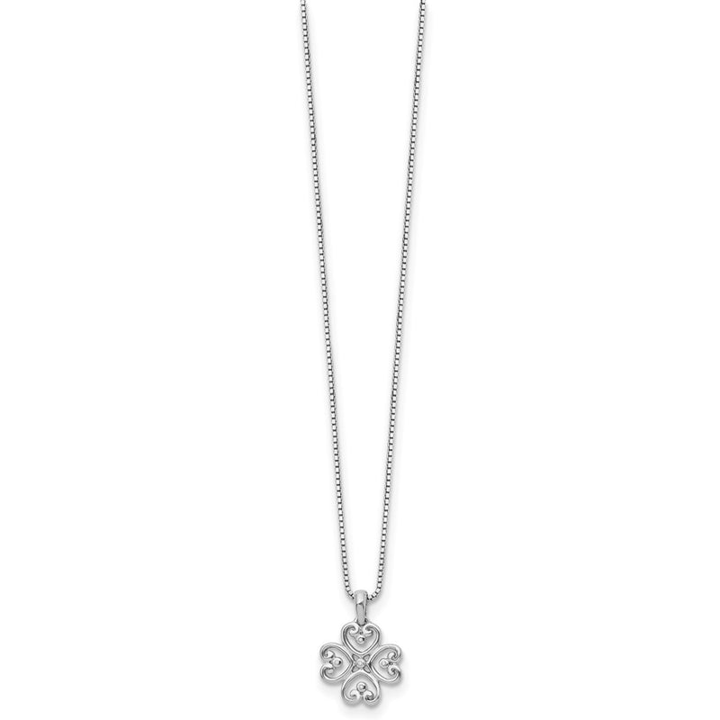 Sterling Silver White Ice Rhodium-Plated 18 Inch Diamond 4 Heart Necklace With 2 Extender