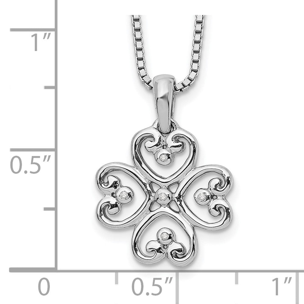 Sterling Silver White Ice Rhodium-Plated 18 Inch Diamond 4 Heart Necklace With 2 Extender