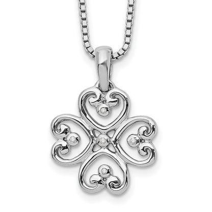 Sterling Silver White Ice Rhodium-Plated 18 Inch Diamond 4 Heart Necklace With 2 Extender