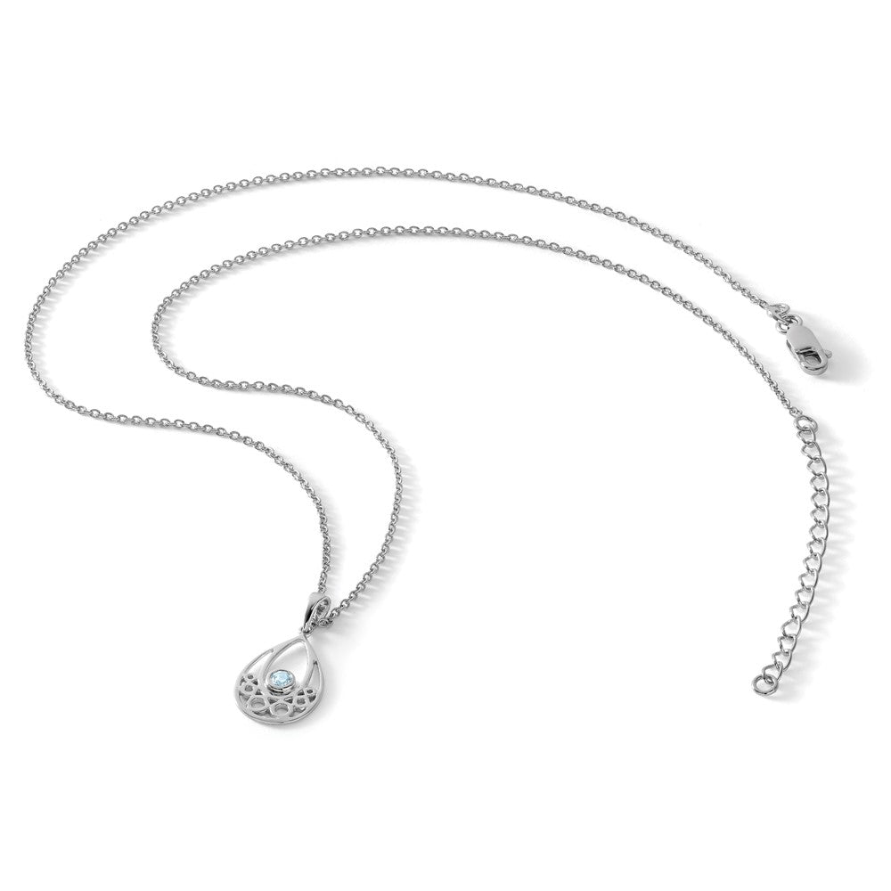Sterling Silver White Ice Rhodium-Plated 18 Inch Blue Topaz Necklace With 2 Extender
