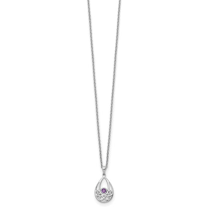Sterling Silver Rhodium Plated White Ice W/ Amethyst w/2IN Ext Necklace