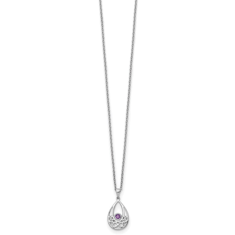 Sterling Silver Rhodium Plated White Ice W/ Amethyst w/2IN Ext Necklace