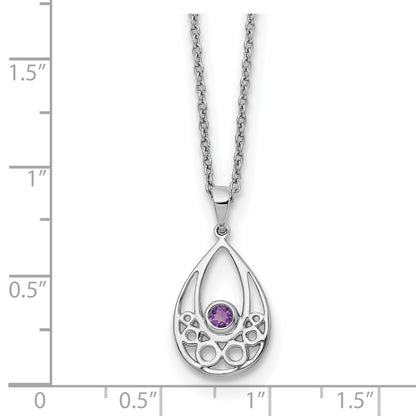 Sterling Silver Rhodium Plated White Ice W/ Amethyst w/2IN Ext Necklace