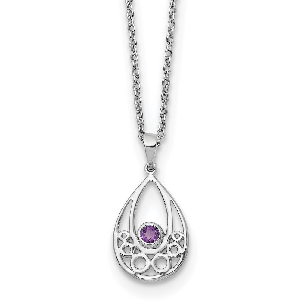 Sterling Silver Rhodium Plated White Ice W/ Amethyst w/2IN Ext Necklace