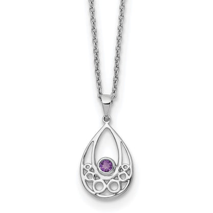 Sterling Silver Rhodium Plated White Ice W/ Amethyst w/2IN Ext Necklace
