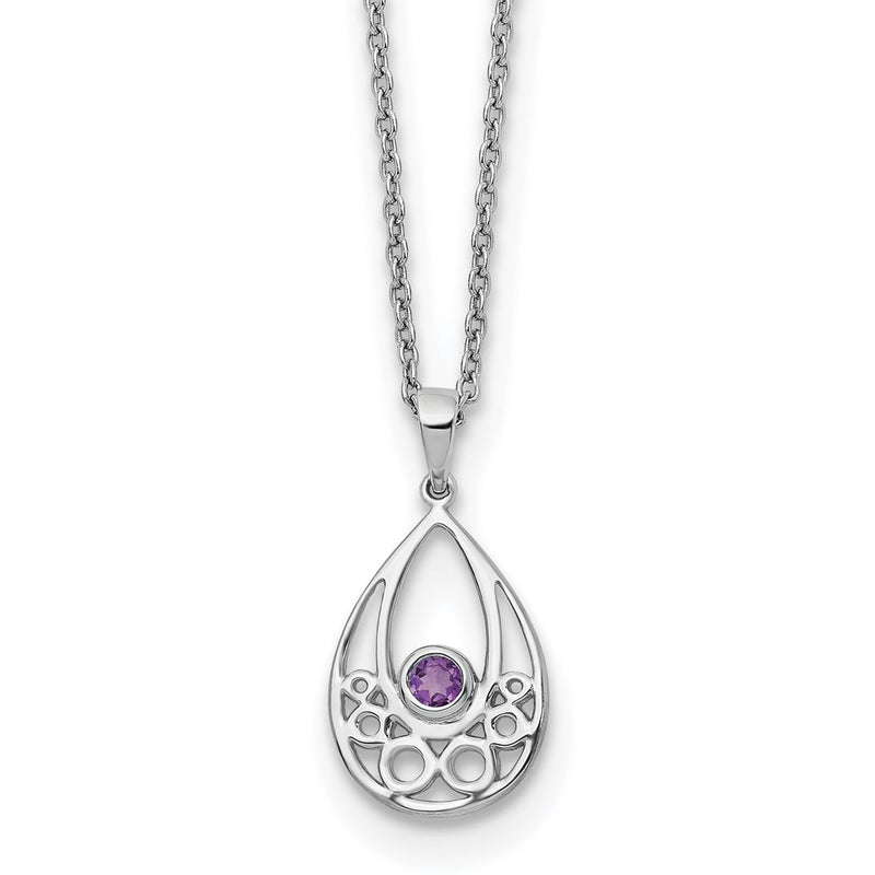 Sterling Silver Rhodium Plated White Ice W/ Amethyst w/2IN Ext Necklace