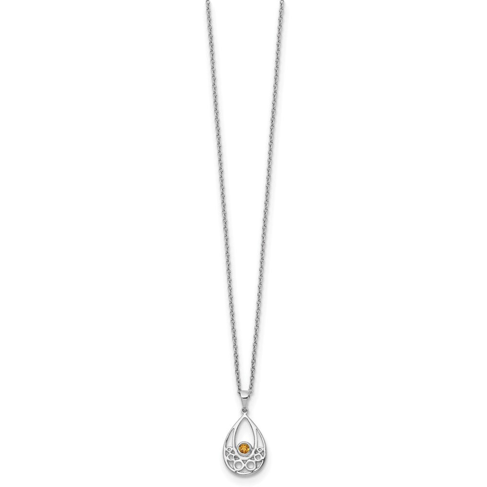Sterling Silver Rhodium Plated White Ice W/ Citrine w/2IN Ext Necklace