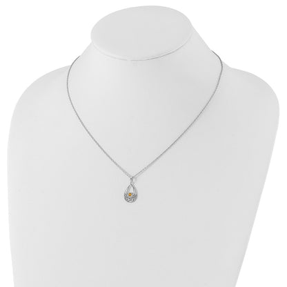 Sterling Silver Rhodium Plated White Ice W/ Citrine w/2IN Ext Necklace