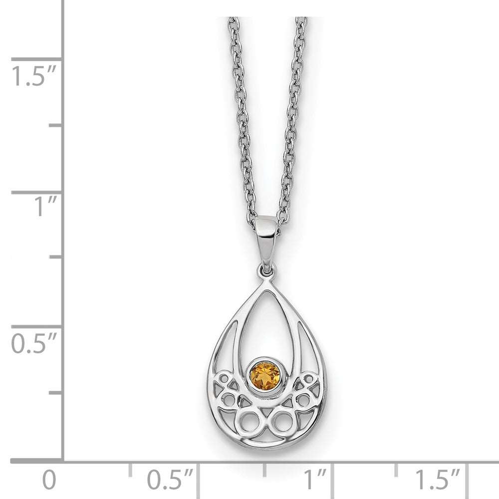 Sterling Silver Rhodium Plated White Ice W/ Citrine w/2IN Ext Necklace