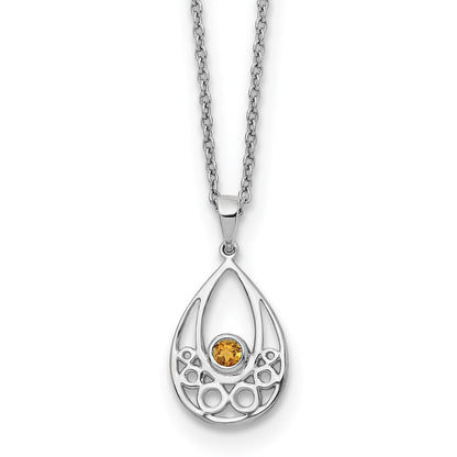 Sterling Silver Rhodium Plated White Ice W/ Citrine w/2IN Ext Necklace