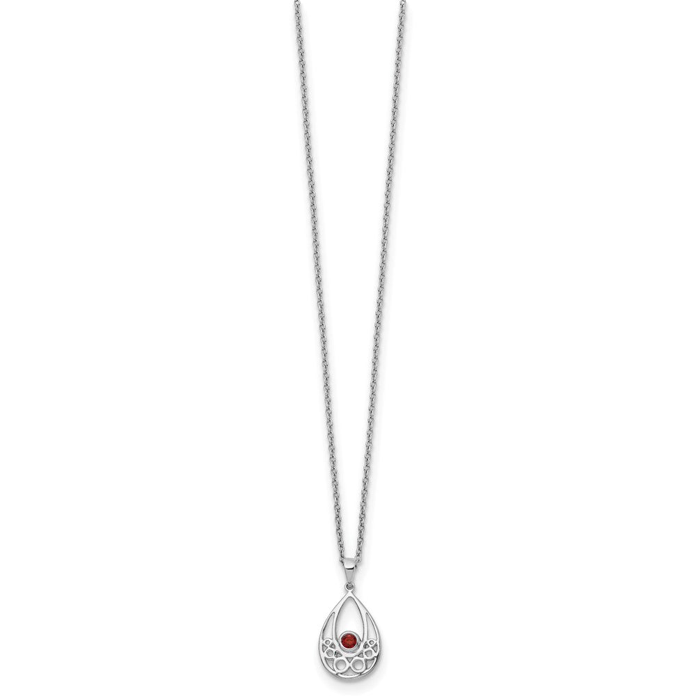 Sterling Silver Rhodium Plated White Ice W/ Garnet w/2IN Ext Necklace