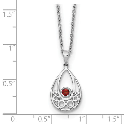 Sterling Silver Rhodium Plated White Ice W/ Garnet w/2IN Ext Necklace