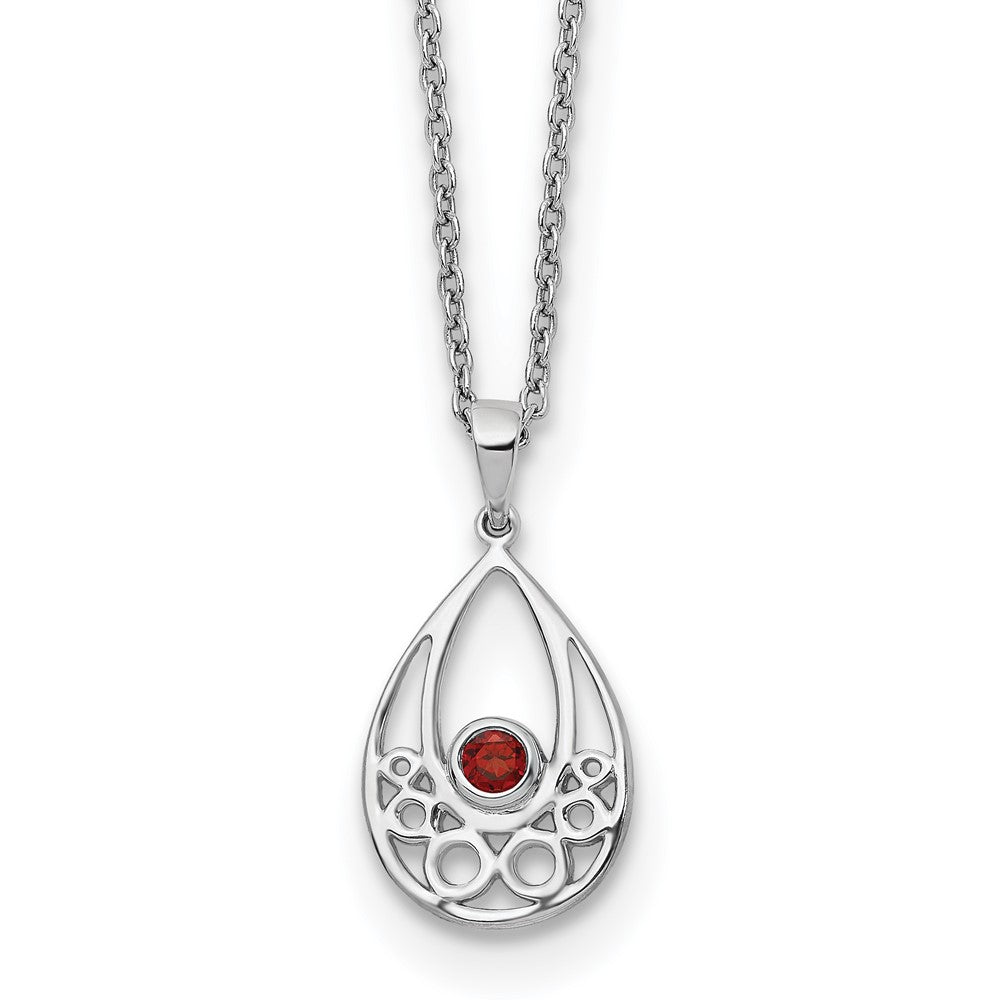 Sterling Silver Rhodium Plated White Ice W/ Garnet w/2IN Ext Necklace