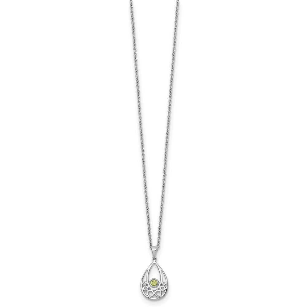 Sterling Silver Rhodium Plated White Ice W/ Peridot w/2IN Ext Necklace