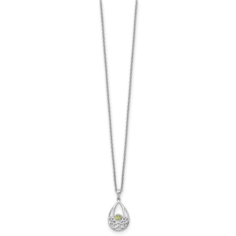 Sterling Silver Rhodium Plated White Ice W/ Peridot w/2IN Ext Necklace