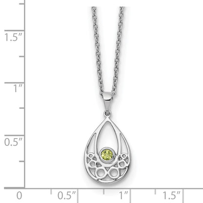 Sterling Silver Rhodium Plated White Ice W/ Peridot w/2IN Ext Necklace