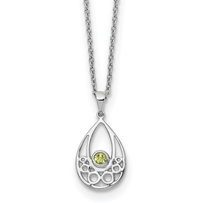 Sterling Silver Rhodium Plated White Ice W/ Peridot w/2IN Ext Necklace