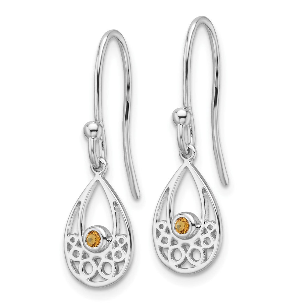 Sterling Silver Rhodium Plated White Ice W/ Citrine Shepherd Hook Earrings
