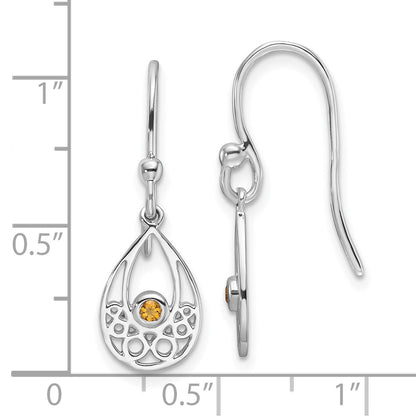 Sterling Silver Rhodium Plated White Ice W/ Citrine Shepherd Hook Earrings