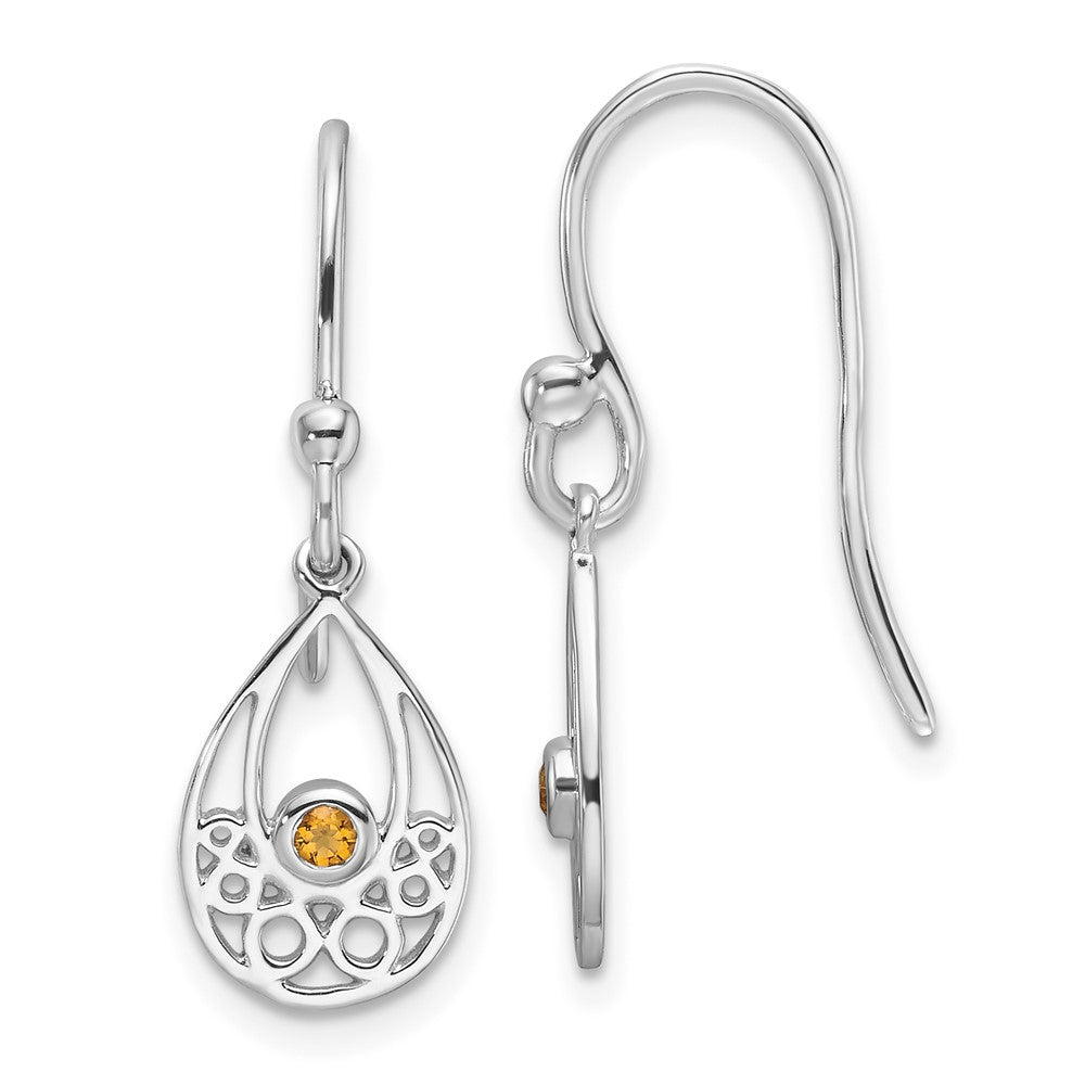 Sterling Silver Rhodium Plated White Ice W/ Citrine Shepherd Hook Earrings