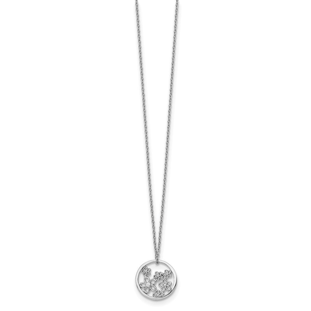 Sterling Silver White Ice Rhodium-Plated 18 Inch Diamond Flower Necklace With 2 Extender