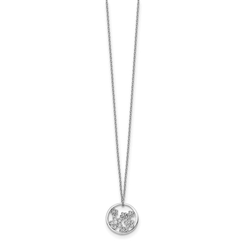 Sterling Silver White Ice Rhodium-Plated 18 Inch Diamond Flower Necklace With 2 Extender