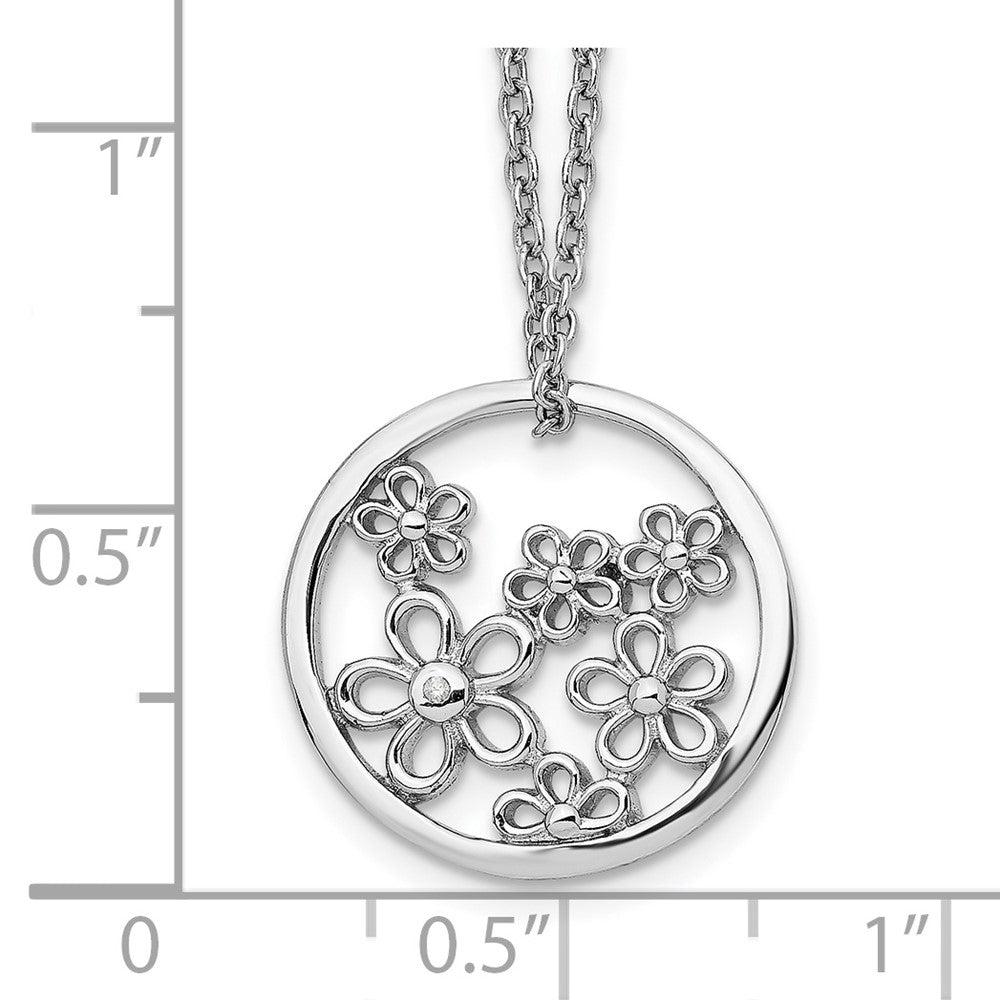 Sterling Silver White Ice Rhodium-Plated 18 Inch Diamond Flower Necklace With 2 Extender