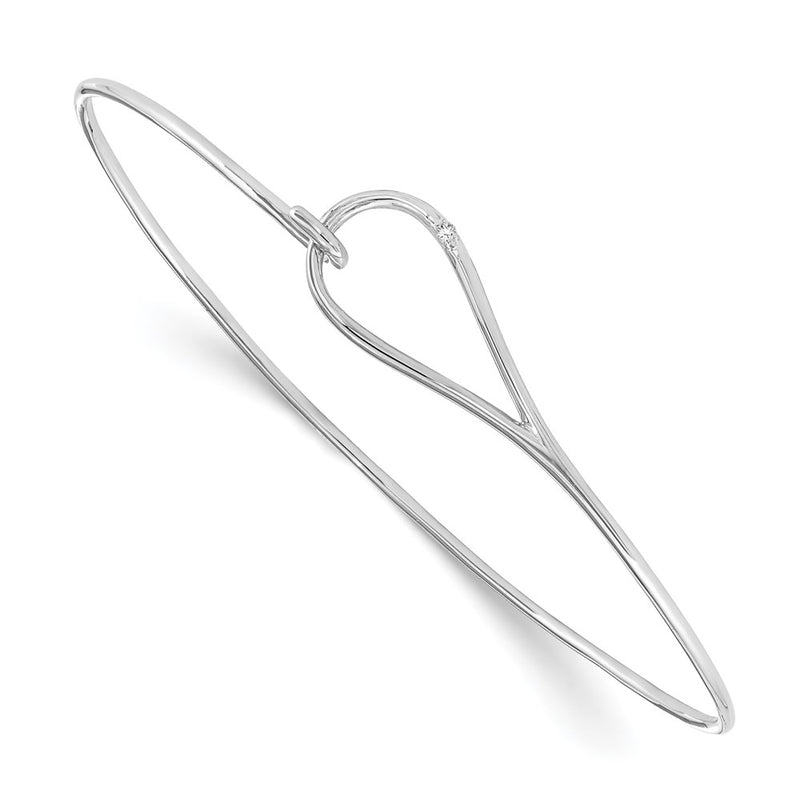 Sterling Silver White Ice Rhodium-Plated Diamond Bangle