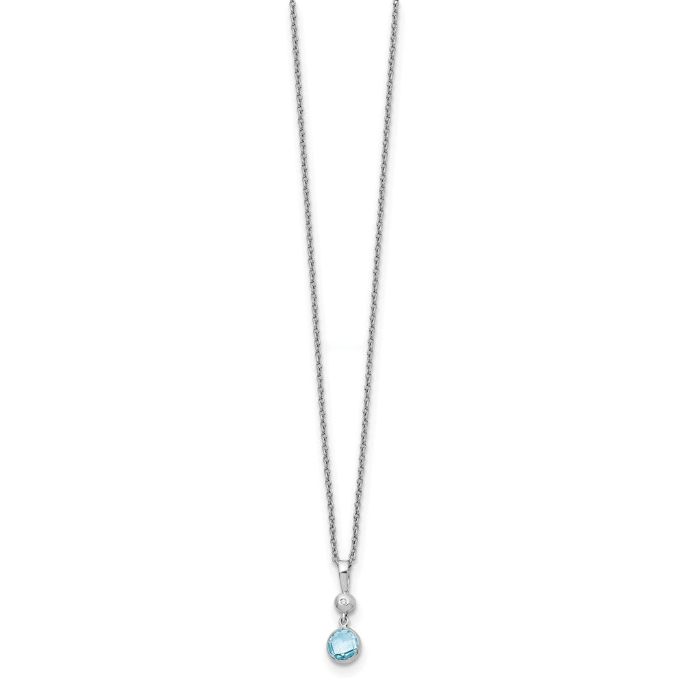 Sterling Silver White Ice Rhodium-Plated 18 Inch Blue Topaz And Diamond Necklace With 2 Extender