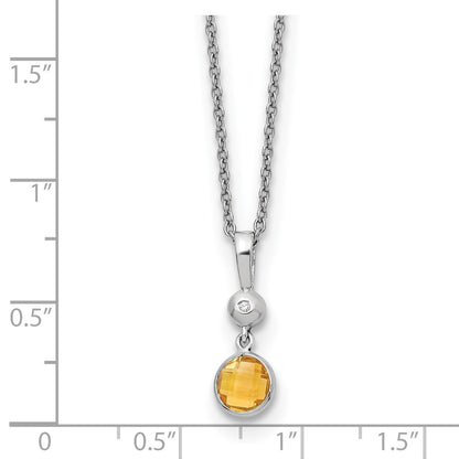 Sterling Silver Rhodium Plated White Ice .01ct. Dia./citrine w/2IN Ext Necklace