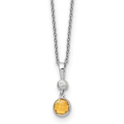 Sterling Silver Rhodium Plated White Ice .01ct. Dia./citrine w/2IN Ext Necklace